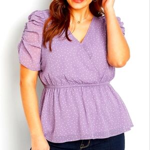 Maurices Polka Dot Mesh Ruched Sleeves Top Blouse